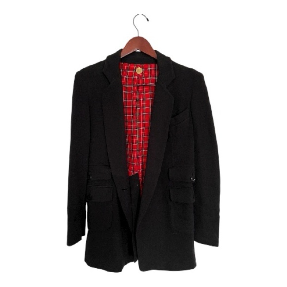 Vintage Black Blazer with Red Plaid Tartan Lining The Battalion Size Small